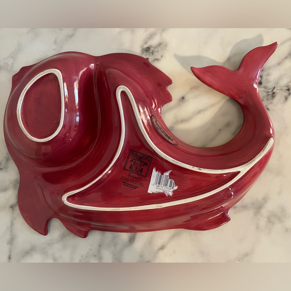 Vintage Tabletops Gallery Messino Fish Platter Chip and Dip HAND PAINTED 15”x10” - Picture 3 of 8